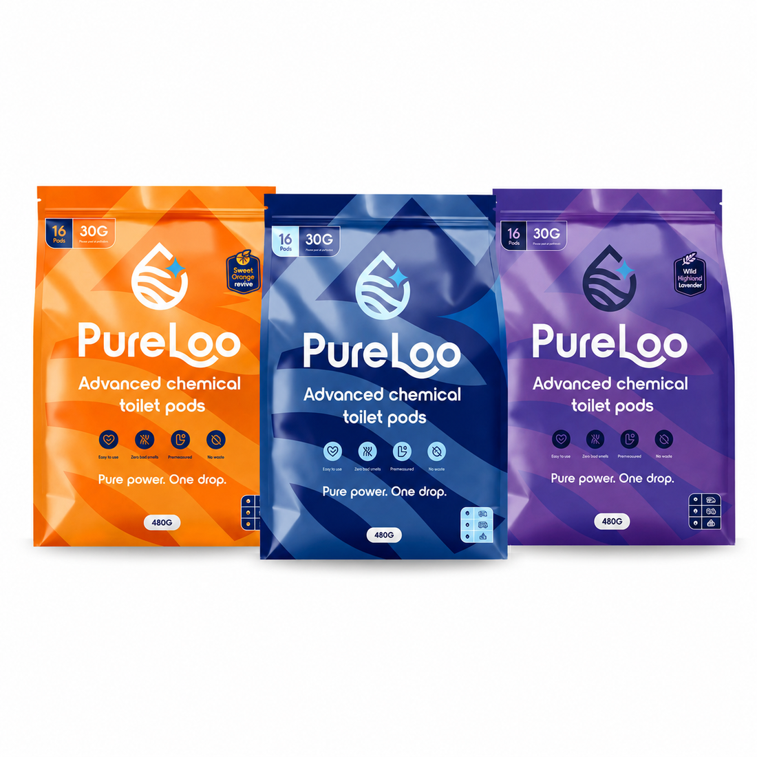 PureLoo Pod voor het chemisch toilet - 3-pack - Orange, Heritage, Lavender